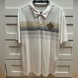 Fanatics Men's Cream and Gold Striped Polo Shirt L